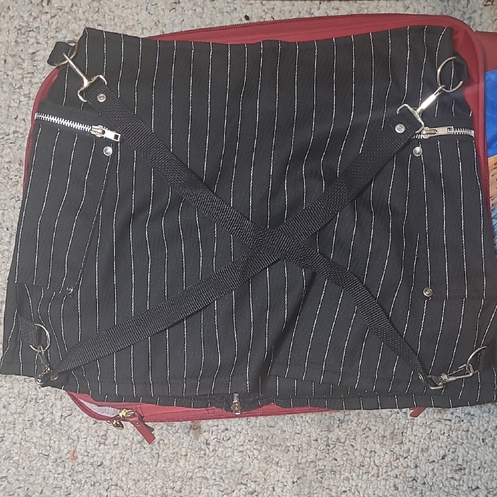 Black Pinstripe Dogpile Skirt with Bondage Straps